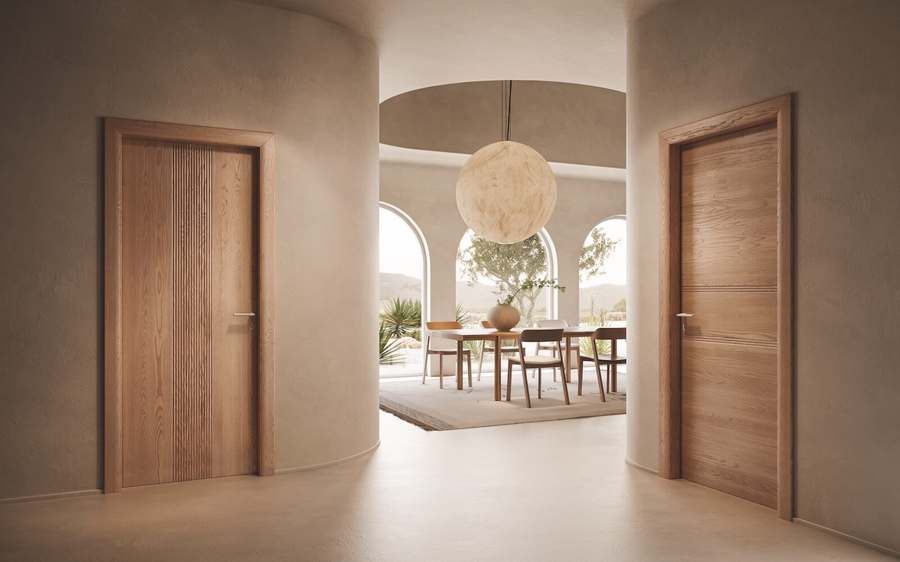 Puertas de madera Garofoli en un salón con arcadas